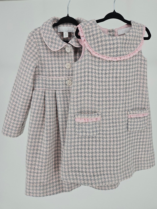 Camilla Other - Camilla Girls 2 Piece Houndstooth Coat & Dress Set Pink Grey Size 3T
